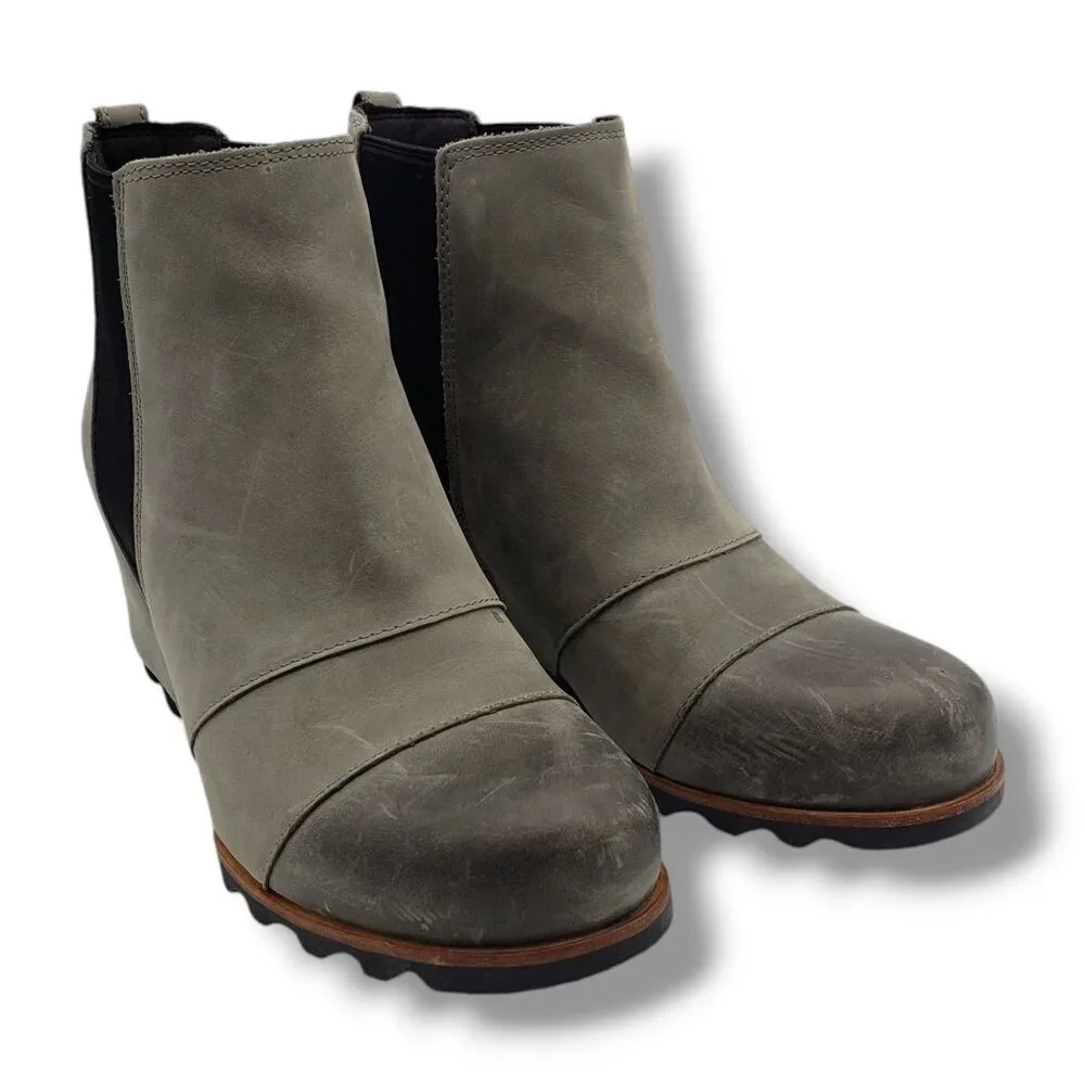 Sorel Lea Wedge‎ Chelsea Boots Womens 11 Waterproof Leather NL2704-089 Grey